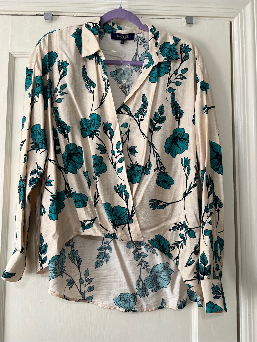 Rachel Floral Blouse - Teal on Cream